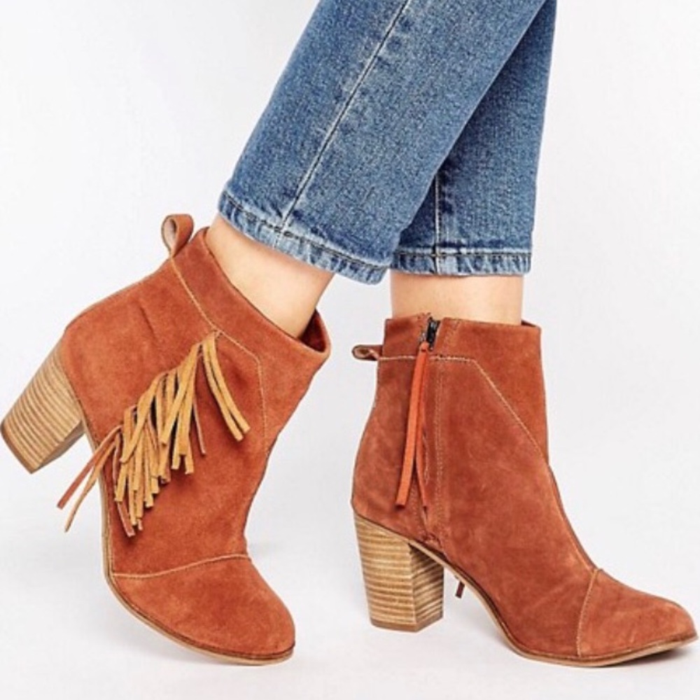 Toms Brown Suede Ankle Boots with Fringe